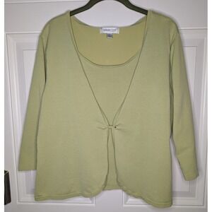 Coldwater Creek Faux Tank Cardigan Top Women's XL Green Silk Blend Vintage Y2K